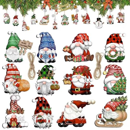 24 Stück Holz Weihnachten Anhänger,Mini Zwerg Weihnachtsdeko Anhänger,Weihnachten Deko,Weihnachtsbaumschmuck für Partydekoration Geschenke,Weihnachtsanhänger