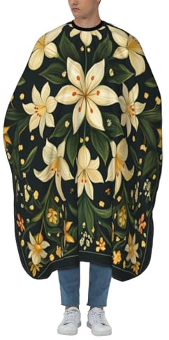Woshuwo Delantal de corte de pelo con diseño de flores de lirio, delantal de peluquería para adultos