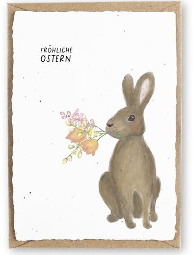 hey little green Osterkarte zum Einpflanzen aus handgemachtem Saatpapier | nachhaltige Karte zu Ostern | Wachsendes Papier | mit Briefumschlag (Osterhase, 1 Karte)