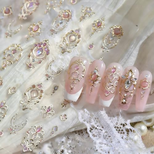 Ruispeed Gold Nagelsticker für Nail Art – 5D geprägte Edelstein-Nail-Art-Stickers in Gold & Farbe, Selbstklebende Nagelaufkleber für Nail Design