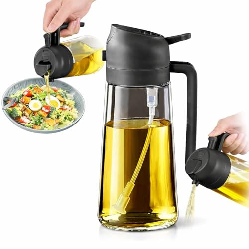 Oil Spray Bottle 480ml, Refillable Glass Oil Sprayer for Cooking, Air Fryer, BBQ and Salad, Kitchen Oil Mister