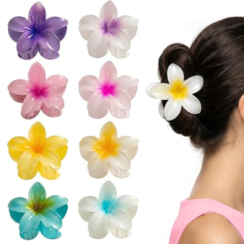 8 Pezzi Mollette Capelli Donna a Forma di Fiore di Plumeria, Pinze Capelli Piccole Antiscivolo in 8 Colori Assortiti, Accessori Capelli Donna per Mare, Vacanze e Uso Quotidiano, Fermaglio Capelli