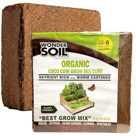WONDER SOIL | (72 Quarts) The Only Ready to Plant Compressed Coco Coir Fully Loaded with Nutrients | Organic Coco Coir Brick/Block | 10 LBS Block Expands to 72 Quarts | Incl Worm Castings & Nutrients