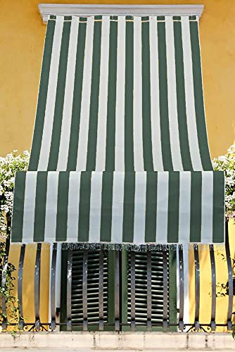 Tata Home Tenda da Sole con Kit Ganci e Anelli in Tessuto a Righe Resistente da Esterno o Balcone Misura cm 140x300 Dis.1 Verde