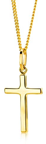 Orovi Collier Croix en Or Jaune - Or 9 Carats 375 - Collier Femme - Chaine Or avec Pendentif Croix, Bijoux Femme - Bijou Hypoallergénique- Collier Pendentif Fait à la Main - Boite a Bijoux incluse