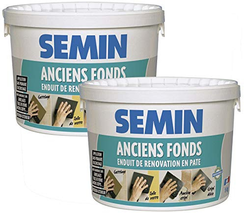 Enduit de Rénovation Anciens Fonds Semin, Supports Irréguliers Spécial Toile de Verre, Carrelage, Intérieur/Extérieur, Seau de 5 kg (Lot de 2)