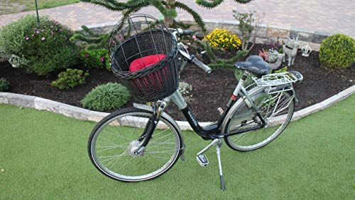 Marcus Hundefahrradkorb für Fahradlenker aus Weide mit Metallgitter und Kissen in Schwarz Lenkrad Weidenkorb Hundekorb Lenkerkorb Tierkorb Einkaufskorb Natur (mit Kissen)