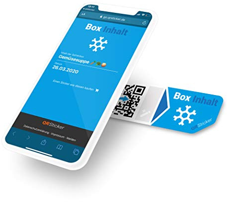 QR Code Aufkleber Aufkleber für Inhalte von Frischhaltedosen, Tupperware, Kühlschränke, Inhalt und Verfallsdatum per Smartphone App speichern und abrufen, per QR-Code, Smart Home (XS, 16 Sticker)