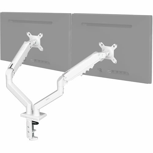 VIVO Articulating Dual 17 to 27 Inch Pneumatic Spring Arm Clamp Mount for 2 Monitor Screens with Max VESA 100 x 100, White (STAND-V102OW)