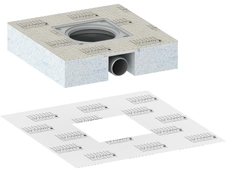 LUX ELEMENTS Extraflaches Duschablaufelement TUB-COMBI MQ SET 300 I Hartschaum-Duschbodenelement 30 x 30 x 6,8cm für Einbau in Estrich I Mit loser Dichtmanschette