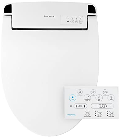 Blooming NB-R1260E Bidet Toilet Seat - Smart Toilet Seat with Stainless Steel Mouthpiece, Hot Water Dryer, Heated Chair, Seat Cover, LED Night Light - White - Oblong - Attachment with