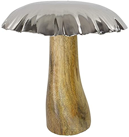 CHICCIE Deko Pilze aus Holz mit Metall Kopf - Pilz Figur Gartenfigur 14cm