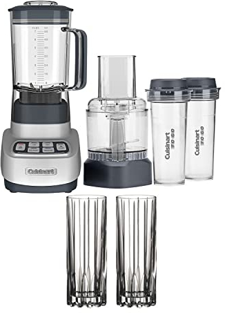 Cuisinart Velocity Ultra Trio 1HP Blender/Food Processor with Travel Cups and Fizz Cocktail Glasses Bundle (2 Items), Gray