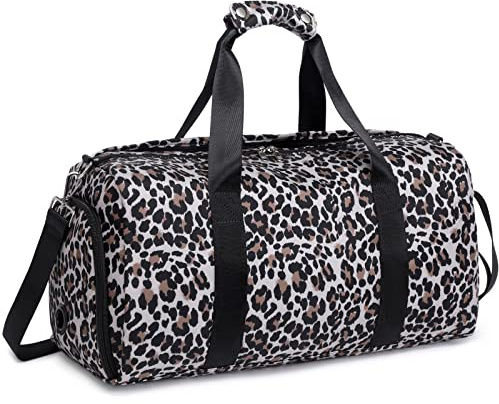 JIANYA Borsone sportivo da palestra, borsa da viaggio, per danza, ginnastica, con scomparto per scarpe e tasca bagnata, Leopardati, 18.1 x 8.3 x 9.4 inches, Borsone piccolo da donna