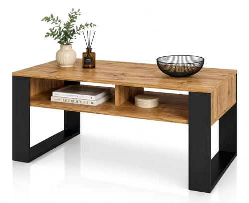Meble Pitus Couchtisch ST7 Eiche Wotan Moderner Wohnzimmertisch mit Stauraum und Ablage Beistelltisch Holzoptik für Sofa und Wohnzimmer Couchtisch Eiche Modern mit Kratzfester Oberfläche, Sofatisch