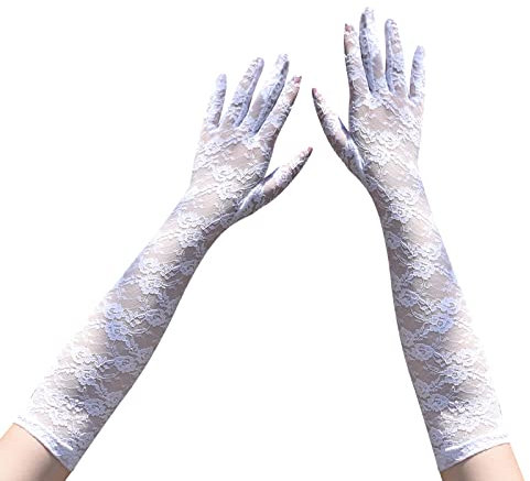 AWOCAN Damen Spitze Elegant Lange Handschuhe Courtesy Sommerhandschuhe für Hochzeit Party und Teeparty 1920er Vintage Kostüme, weiß, One size