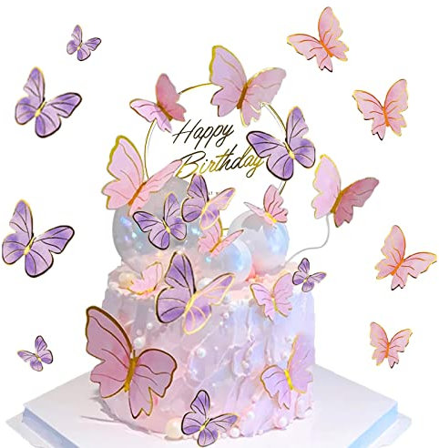 21 Pièces Gâteau Topper de Papillon, Gâteau Topper de Papillon à Paillettes, 3D Papillon Cupcake Toppers, Toppers de Gâteau d'anniversaire Papillon, Cupcake de Papillon, pour Décoration de Gâteaux