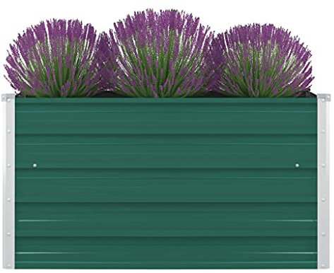 Mogou Hochbeet, Pflanzkübel, Kräuterbeet, Hochbeete-kit, Schneckenzaun, Pflanztrog, Pflanzgefäße, Pflanzfolie Für Hochbeet,Teichbecken, 100 x 100 x 45 cm Verzinkter Stahl Grün