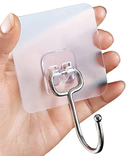 KEYIDO 12 Pack Self Adhesive Hooks Heavy Duty 44 lb/ 20kg (Max) Strong Adhesive Wall Hooks Large Clear Stick on Hooks Free Nail for Kitchen Home Bathroom Office