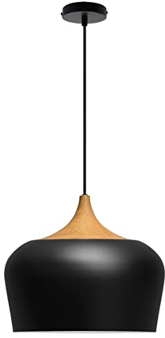 1 Light Ceiling Pendant Light Black Lamp Shade Wood Effect Fitting, Modern Kitchen Island Lights H3024