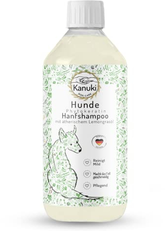 Kanuki pflegendes Hundeshampoo mit Phyto Keratin & Hanfsamenextrakt für samtig weiches Fell 500ml - mit ätherischem Lemongrasöl, pH Wert 7.5, für alle Felltypen-ohne Silikone, Mineralöle und Parabene