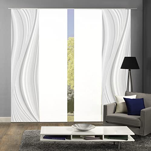 HOME WOHNIDEEN 84677 Schiebegardine LAURINA Digitaldruck Dekostoff Seidenoptik 245x60, Farbe:grau, Größe:245 x 60 cm, Anzahl:4er Set (2X Bedruckt, 2X Uni)