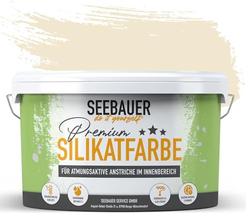 SEEBAUER diy Silikatfarbe Beige 2,5L für Innen (No. 417 Honey Bee) Atmungsaktive Mineralfarbe für Allergiker - Abwaschbare Wandfarbe - Beigetöne hohe Deckkraft
