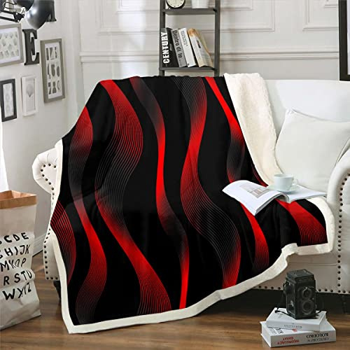 Rote Schwarz Gestreifte Wurf Decke,Geometrische Streifen Plüsch Bett Decke 150x200cm,Ombre Linien Fleece Decke Gradient Patchwork Gestreifte Sherpa Decke für Kinder Mädchen Teenager Erwachsene Frauen