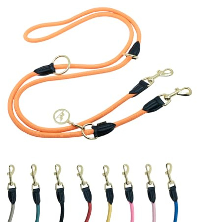VELVETIER Hundeleine 3 m Orange (Neon Orange), 3-Fach verstellbar, Paracord | Leicht und robust, goldener Karabiner, Handschlaufe, als Führleine oder Umhängeleine, für alle Hundegrößen