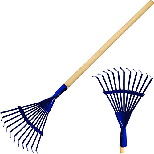 alles-meine.de GmbH Kinder - Laubrechen/Grasharke - Rechen/Harke - aus Holz & Metall - blau - 81 cm lang - stabile Gartengeräte/Gartenset - Kinderharke Laubbesen Fächerbese..