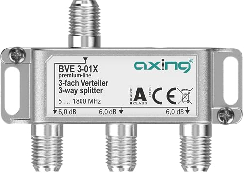 Axing BVE 3-01X 3-Fach Verteiler 6 dB 5-1800 MHz TV Data Internet Kabelfernsehen