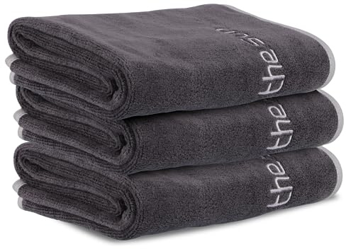 WINKIO Fitness Handtuch Klein 3er Pack, 35 × 73 cm Mikrofaser Gym Handtücher Sporthandtuch für Sport Fitnessstudio Yoga Schnell Trocknend Weich (Grau)