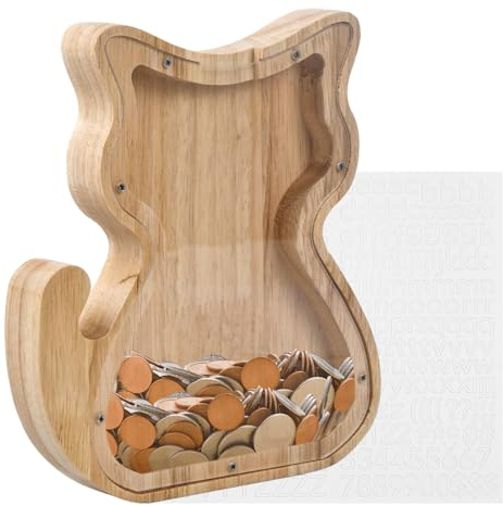 Volumoon Hucha de Madera Transparente Personalizable, Alcancía de Monedas, Hucha Cerdito, Regalos Creativos para Niños y Adultos en Cumpleaños y Festivales