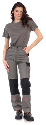 DINOZAVR Arbeitshose Damen Schmale Passform Cargohose Damen mit Elastischem Bund, 2 Vordertaschen, Cargotasche, 2 Gesäßtaschen, Werkzeugtasche, Knieverstärkung, Cordura-Verstärkungen Grau 44