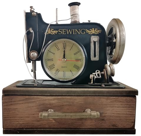 Berfutall-Vintage Sewing Machine with Wooden Case, Battery Operated Quartz Clock, Retro Style Sewing Machine Home Decor, Gift for Mom, Dad, Christmas