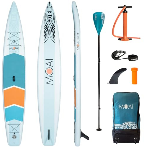 Campsup SUP Moai 14'0 Touring Aufblasbares Stand Up Paddle Board | 425 x 71 x 15 cm | Surfboard für Einsteiger & Fortgeschrittene mit zubehör | Tragkraft bis 180Kg