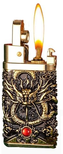 OLELY Kerosinfeuerzeug mit Geschenkbox, Steampunk-Feuerzeug, wiederverwendbares Feuerzeug, traditionelles Flammenfeuerzeug, Geschenk for Männer und Frauen (Color : Black Gold)