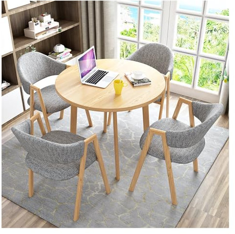 Esstisch Mit 4 Stühlen Esszimmergruppe, Set Aus Runder Küchentisch Und 4 Stühlen, Essgrupp Und Stuhl Platzsparendes Esstisch Set Für Esszimmer Küche, Tischgruppe Sitzgruppe Für Wohnzimmer Büro ( Size