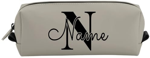 Elefantasie Personalisierte Federmappe mit Name Bedruckt - Stifte Etui für Schule - Geschenk zur Einschulung Motiv Buchstabe grau