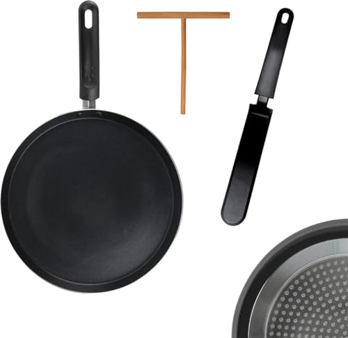 Sartén negra para tortitas de 28 cm de diámetro, incluye distribuidor de masa de madera y espátula, apta para inducción, panqueques para hornear panqueques, sartén para crepé, juego de sartenes, libre