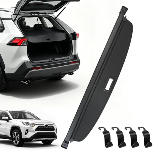 Blycorul Cubierta de carga para maletero para Toyota RAV4 2019-2023, cubierta de carga retráctil antimiradas para sombra de seguridad, pantalla de privacidad con extremos de textura de fibra de