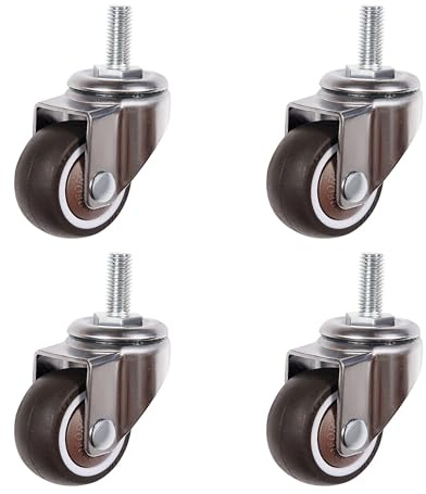 Kozuoan Mini Möbelrollen, Gewindestange M8x20 mm, Niedrigprofil-Gummi-Lenkrollen, geeignet für kleine Wagen, Möbel,Regale, 4er-Set, Tragkraft 80kg (38 mm, without Brakes)