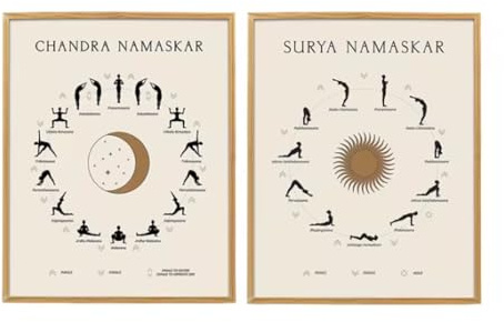 Boho Yoga Sonnengruß und Mondgruß Himmlisches Geschenk Kunst Leinwandmalerei Poster und Drucke Yoga Studio Wandkunst Dekor-42x60cmx2 Ungerahmt