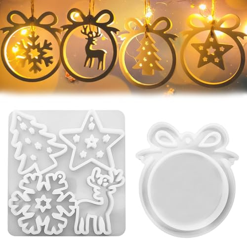 Silikonformen Gießformen Weihnachten, Silikonform Weihnachten Anhänger Schneeflocke Weihnachtsbaum Sterne Elch, Epoxidharz Formen zur Herstellung von Weihnachtsdekorationen