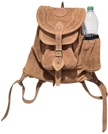 Zurrón Mochila de Caza en Serraje con Botellero, Diseño Tradicional