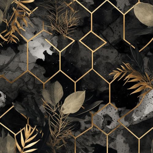 JIAOQSS Removable Wallpaper Black Golden Geometric Stick on Wallpaper Geometric Honeycomb Waterproof Furniture DIY Removable Wall Protection Film for Living Room Bedroom