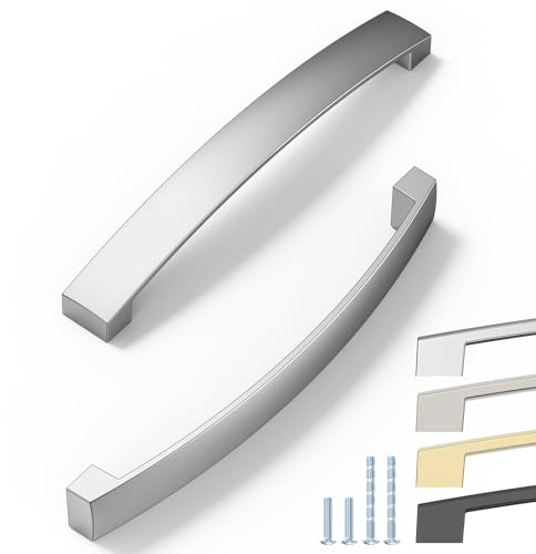 ELEBUILD 6 Stück Möbelgriffe Chrom Glänzend, 160mm Lochabstand | Moderne Schrankgriffe Schranktürgriffe Küchengriffe für Schranktüren, Schubladen, Kleiderschränke, Kommoden und Badmöbel