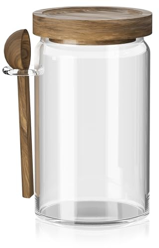 INCETUE 800ml Vorratsgläser Glas mit Holzdeckel und Löffel, Meal Prep Gläser mit Löffel Müsli behälter mit Deckel, Voratsbehaelter Küche Glas für Kaffee, Tee, Zucker, Getreide