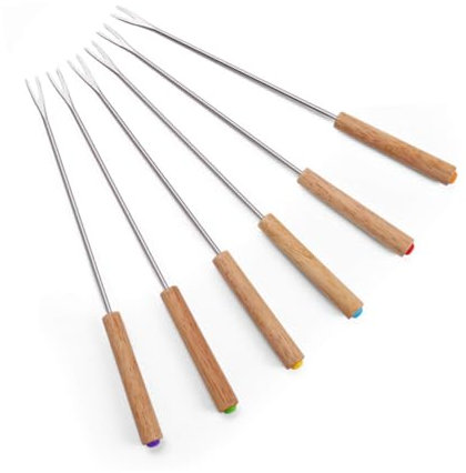 Hemobllo 6piezas Tenedores Para Inoxidable Mango De Madera Utensilios Para Barbacoa y Brochetas De Para Camping y Reuniones