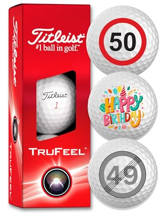 Titleist Trufeel - Golfbollar för födelsedag, paket med 3 stycken, mönster: Happy Birthday Golf present för golfspelare (50° Happy Birthday)